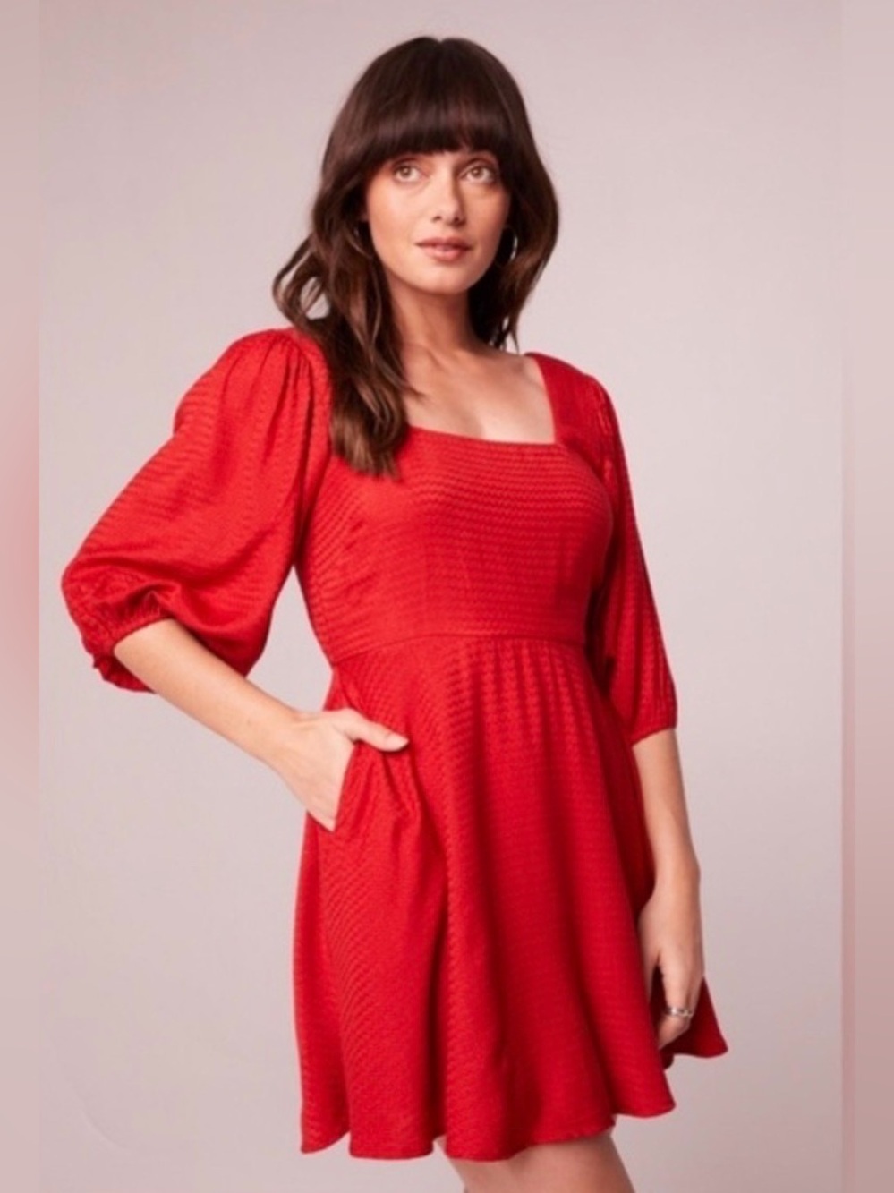 Band of the Free Red Puff Sleeve Square Neck Backless Sundress